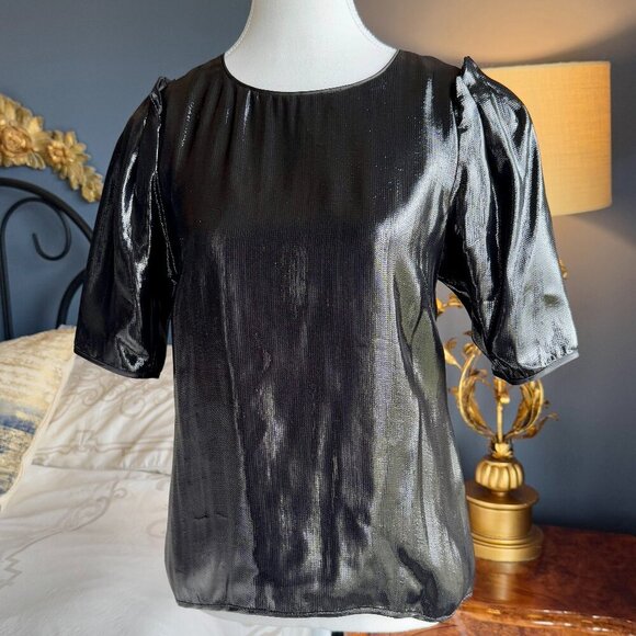See By Chloe Black Shiny Metallic Short Sleeved Top - Picture 4 of 14